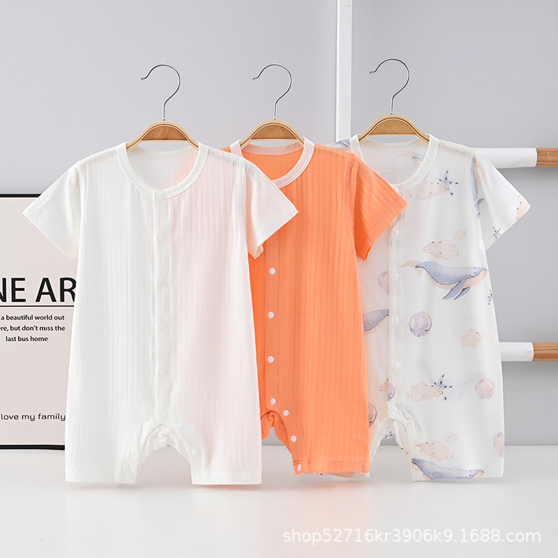 Infant Summer Romper Newborn Short-Sleeve Jumpsuit Skin-Friendly Toddler Clothes Outdoor Crawling Suit Seamless