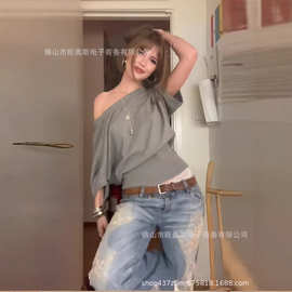 2026夏季跨境亚马逊大码直筒阔腿牛仔裤街头辣妹Y2K白色花纹女