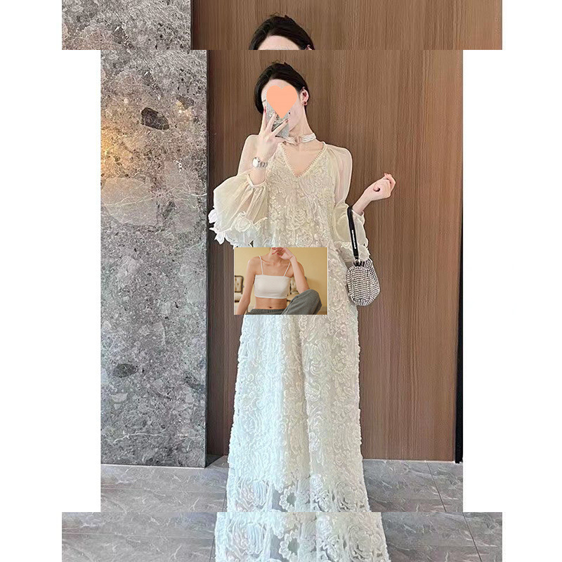 超仙高档设计感立体花朵连衣裙宽松显瘦仙女裙春季|undefined