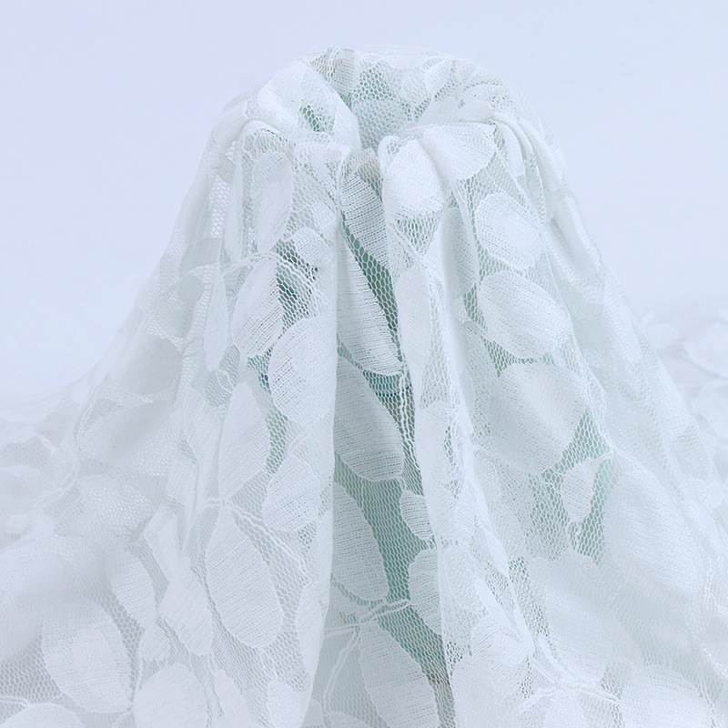 新款 樹葉花型蕾絲面料 鏤空密網錦棉蕾絲婚紗連衣裙面料