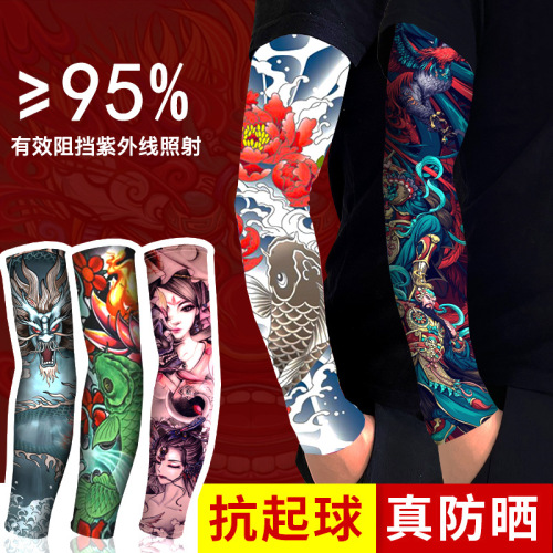 Ice silk tattoo sleeves for men in summer driving sun protection sleeves for women cycling arm sleeves ice sleeve flower arm sun protection gloves