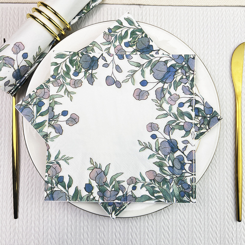 in stock flowers and plants printed napkin pattern spring and summer holiday party senior hotel restaurant disposable napkin wholesale