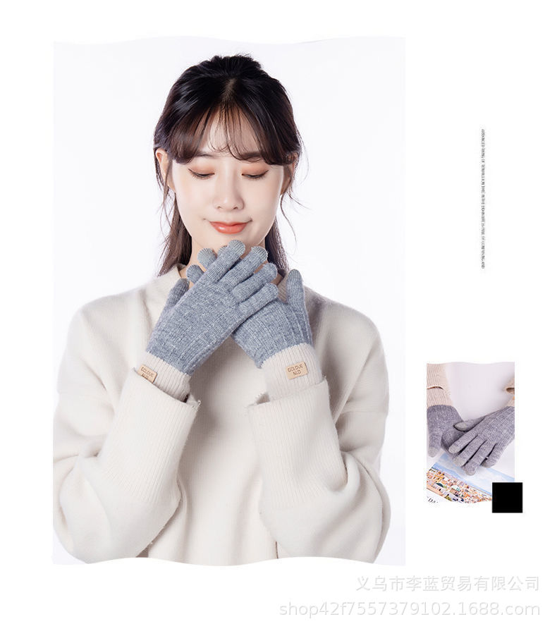 En stock invierno pantalla táctil Cachemira guantes de punto al aire libre ciclismo engrosada forrado de lana estudiantes guantes calientes para hombres y mujeres