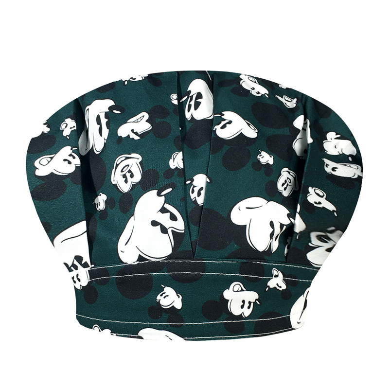 Sombrero de enfermera mujer chef cocinando cocina a prueba de aceite a prueba de humo pérdida de cabello sombrero esponjoso sombrero impreso puntera sombrero de trabajo ajuste elástico