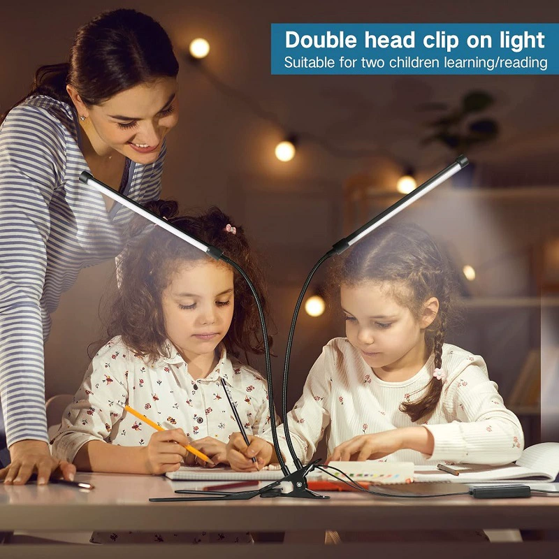 LED настольная лампа (Pinsiyuan) 26 см, 5W 3 цвета защита глаз, зажим и гибкая шея
