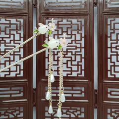 Jade Rabbit Flower Walking Shake Ancient Style Hairpin Exquisite Small Tassel Headdress Half-tied Hairpin Cheongsam Accessories for Women on the Back of the Head