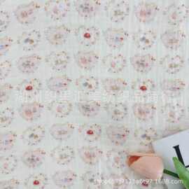 纯棉双层皱布纱布绉布数码直喷印花面料爱心碎花家居服口水巾布料