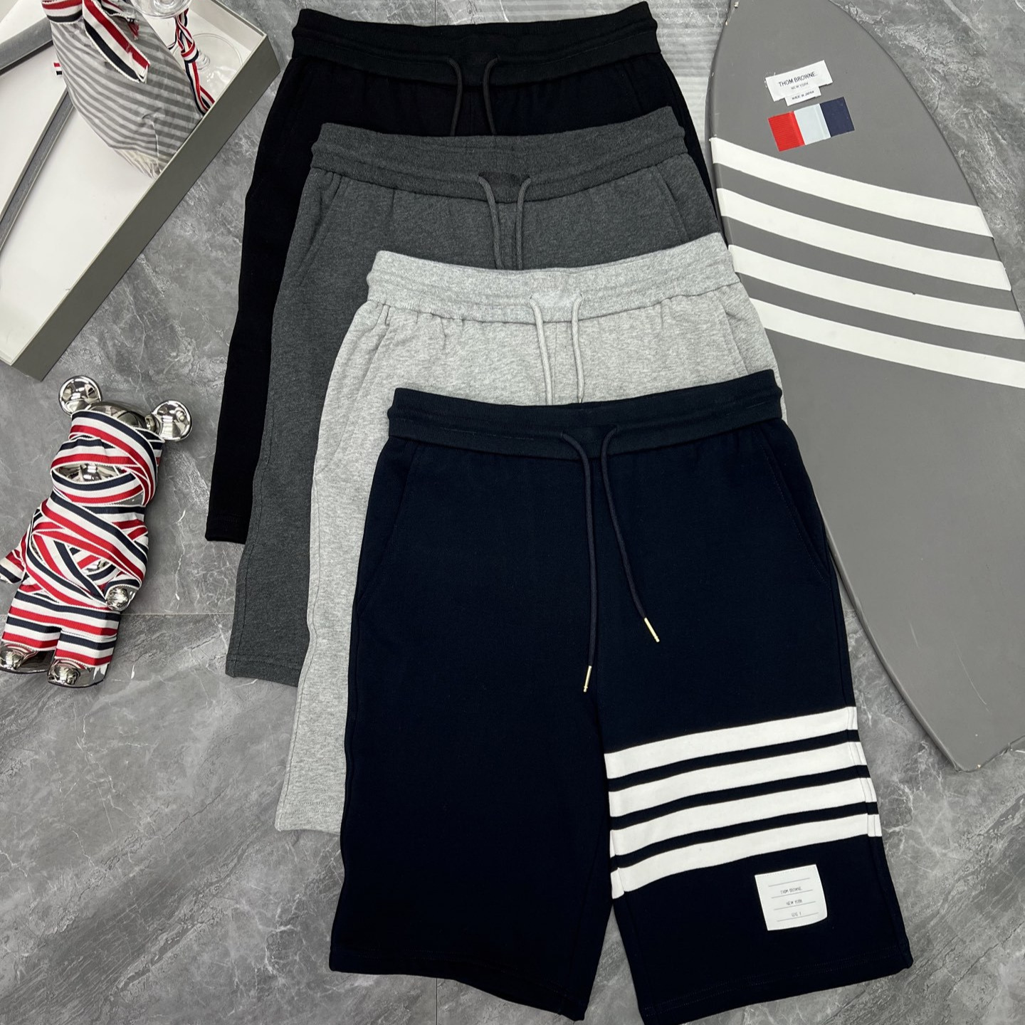 工厂店高品质夏季经典升级版色织四杠条纹系绳男女款休闲短裤