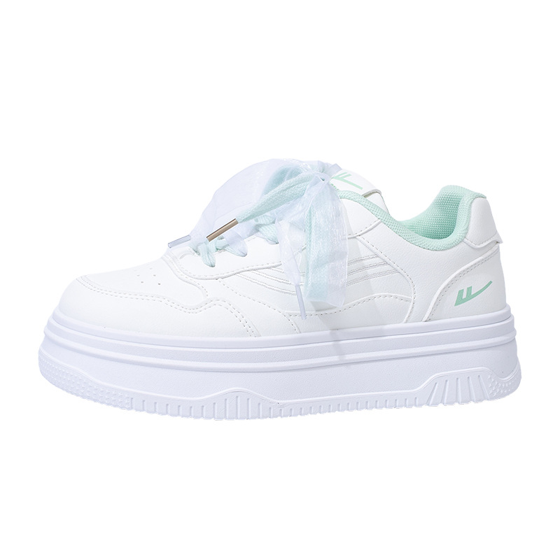 Retirada de doble cordón zapatos de mujer de escuela simple zapatos blancos de suela gruesa de otoño zapatos de madera de polvo de melocotón cómodo y dulce zapatos simples