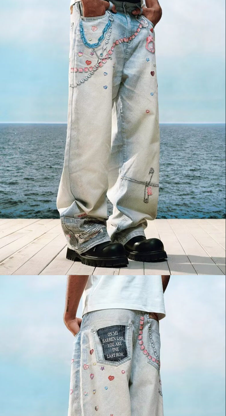 Heavy Duty Embroidered Straight Leg Jeans High Waisted Loose Wide Leg Trousers For Men And Women Spring Autumn New Style_mkmklike.com