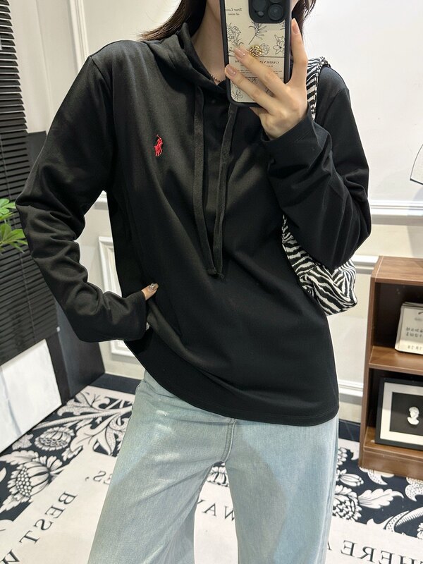 25秋拉夫同款刺绣小马经典连帽休闲直筒卫衣 女士休闲百搭卫衣|undefined