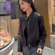 圆领皮衣外套女短款2025春季新款时尚休闲小个子机车服皮夹克