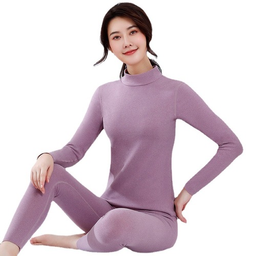 A dropshipping new style German velvet thermal underwear set plus velvet mid-high collar autumn coat and long trousers for women, double-sided velvet 607