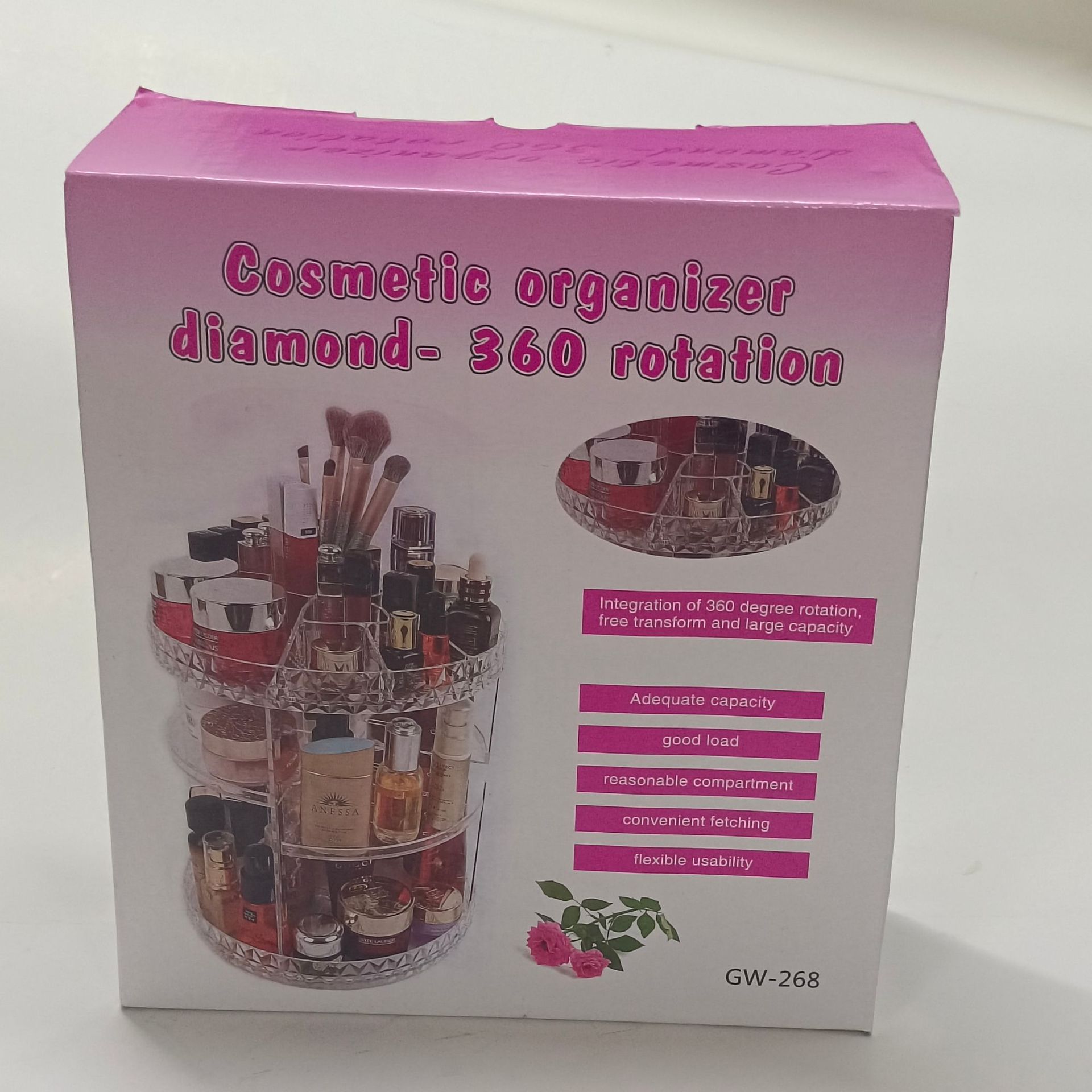 Transparente caja de almacenamiento cosmético giratorio multifuncional lápiz labial rack cuidado de la piel perfume escritorio tocador rack de almacenamiento