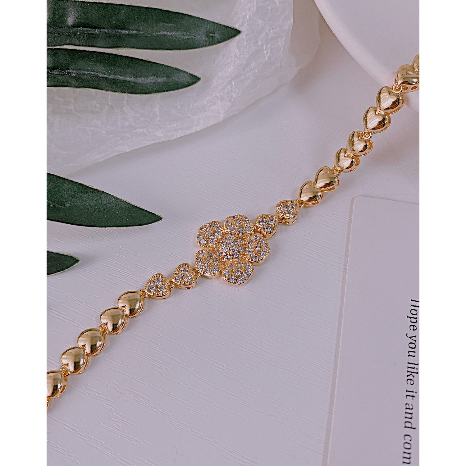 OPK饰品欧美跨境新款流行创意设计爱心拼接镶钻花朵网红铜手链女