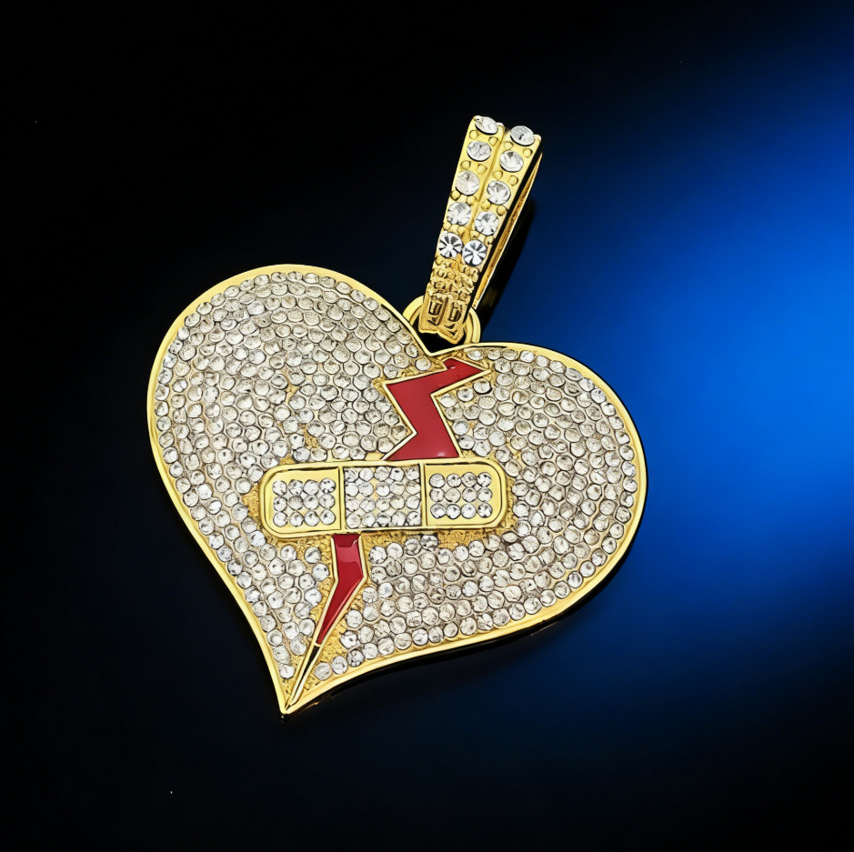 Lujo ligero diamante completo rompió amor colgante Banda Band-aid diseñado cadena cubana personalidad moda pareja cool joyería hip-hop