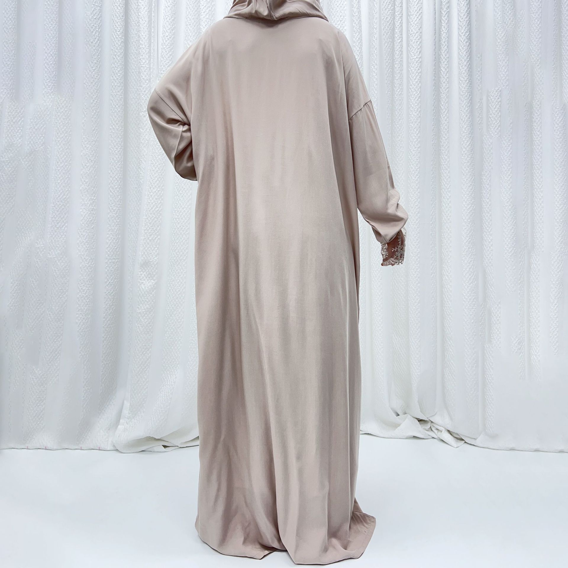 Langes Muslimisches Kleid Für Damen Mit Kapuze Einfarbig Weit_voghion.com