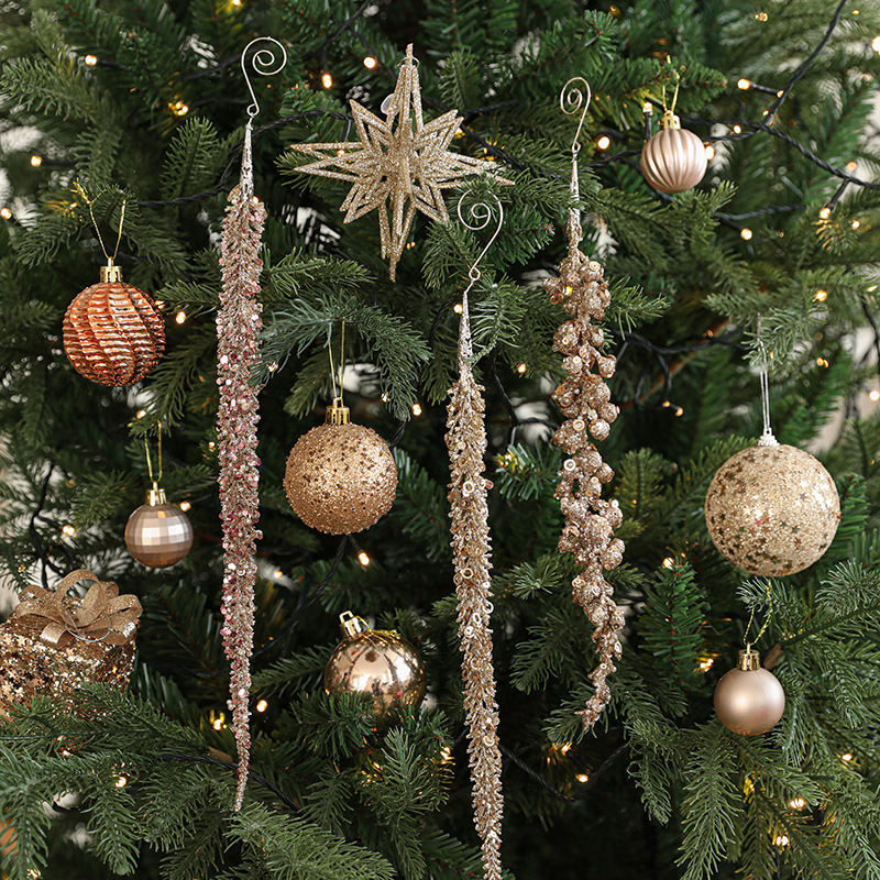 Polvo adhesivo sequinilla ramas de frutas doradas bordas fichas de flores de caña fichas de fichas de árbol de Navidad colgante colgante decoración colgante