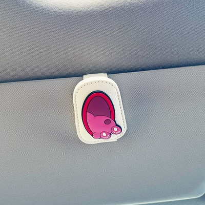 Visor Sunglasses Glasses Holder – Car Glasses Clip/Bill Clip - traveling-through-strawberry-bear-butt-beige-glasses-clip