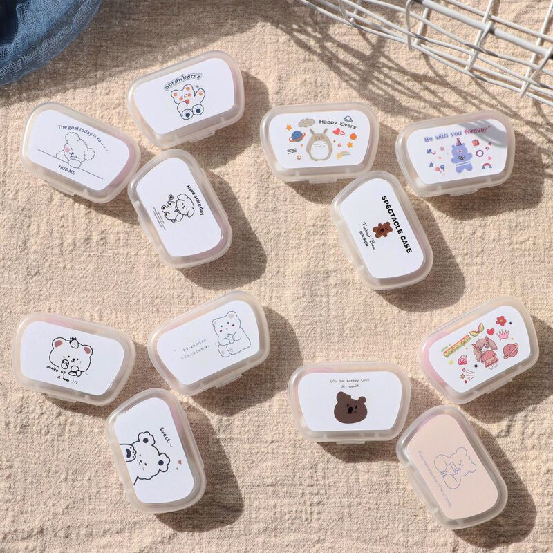 Daifa wholesale cartoon contact lens box companion box care box beauty pupil box with mirror suction cup clip