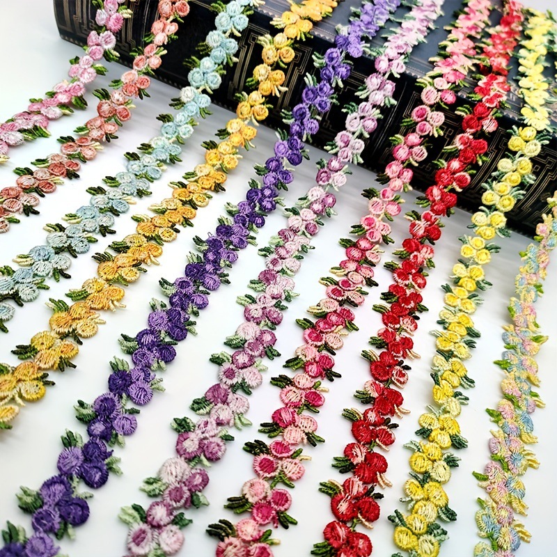 厂家现货水溶彩色樱桃花边宽2cm头饰草帽田园肩带辅料diy现货批发