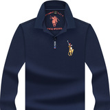 Осенняя утепленный лонгслив, мужская цветная хлопковая модная футболка polo для отдыха, (в наличии на складе), с вышивкой