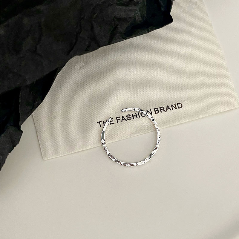 S925 Sterling Silver Tin Paper Ring Hit Texture Open Ring Temperament Cold Style Handmade Ring for Men and Women