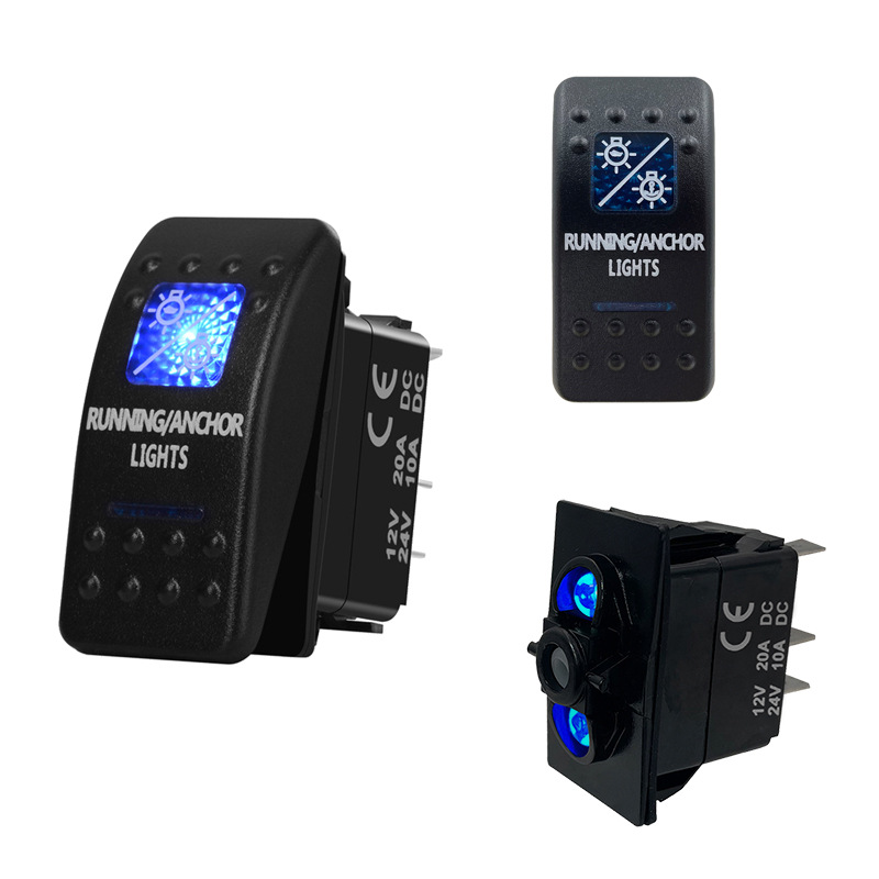 翘板自锁开关7P Running/Anchor Lights蓝灯汽车游艇翘板开关