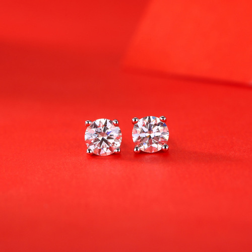 Earrings S925 silver moissanite four-claw earrings simple silver jewelry plated 18K gold earrings live delivery