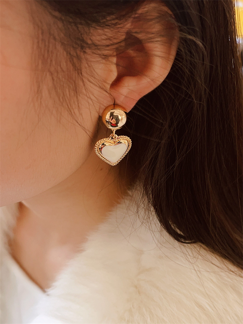 Heart Shape Pattern 1 Pair Elegant Heart Shape Enamel Copper Drop Earrings