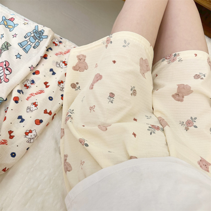 Nuevos pantalones caseros de verano lindos y dulces pantalones cortos casuales delgados de algodón casero de mujeres de tela de dibujos animados comercio exterior al por mayor