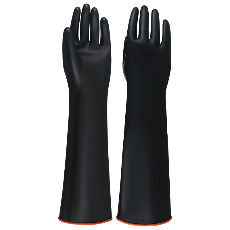 Guantes resistentes a ácidos y álcalis de Salud Ocupacional engrosados guantes impermeables de látex anticorrosión de caucho negro resistentes al desgaste industrial alargados image 6