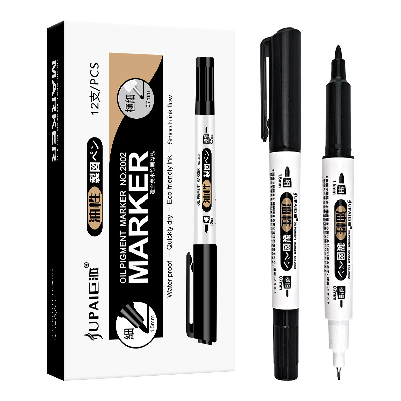 Largo y pequeño lápiz de marcado de aceite de doble cabeza no borrable pintura composición de lápiz de marcado de marca de marca impermeable de secado rápido lápiz de firma negro