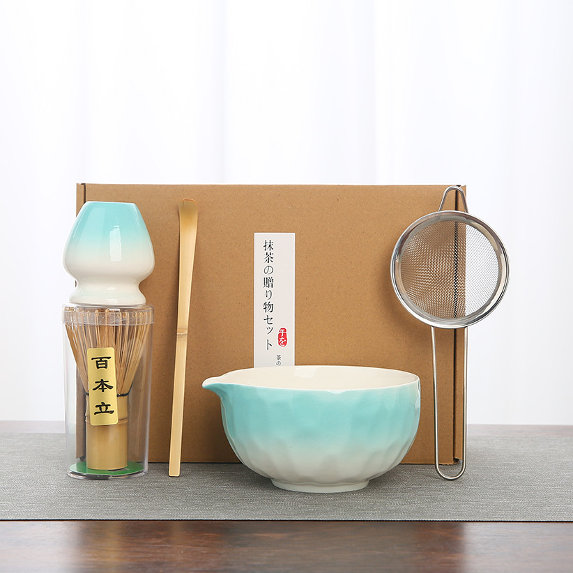 Juego de matcha degradado de matcha de estilo japonés exclusivo transfronterizo, cepillo de té Baibenli, juego de 5 piezas de herramientas de té de la dinastía Song