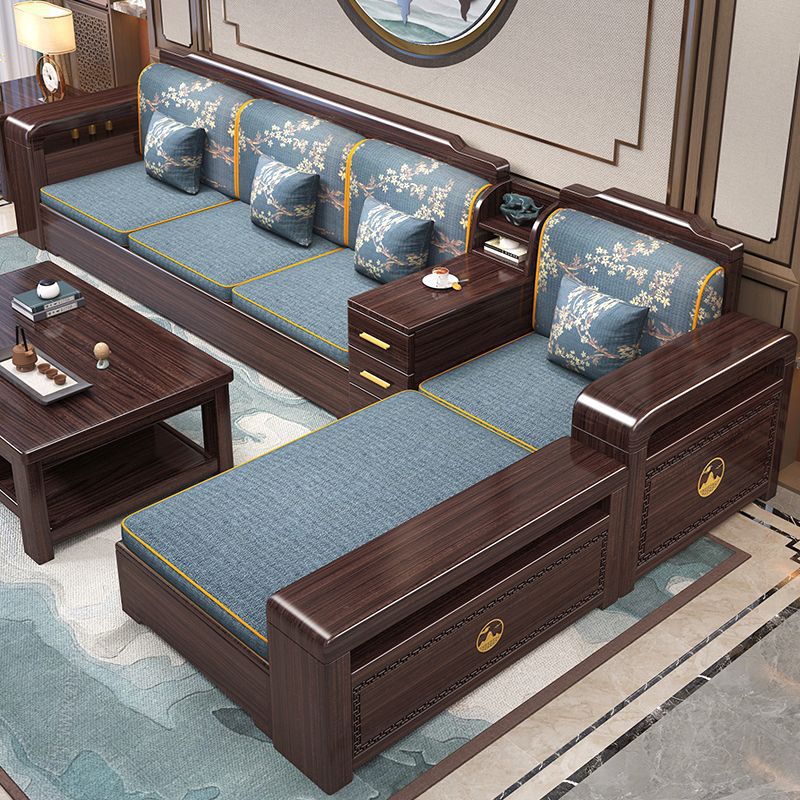Solid Wood Sofa Combination Winter and Summer Ebony Wood Full Storage Sofa Modern Small Apartment High Box New Chinese Style Dual-Purpose Living Room