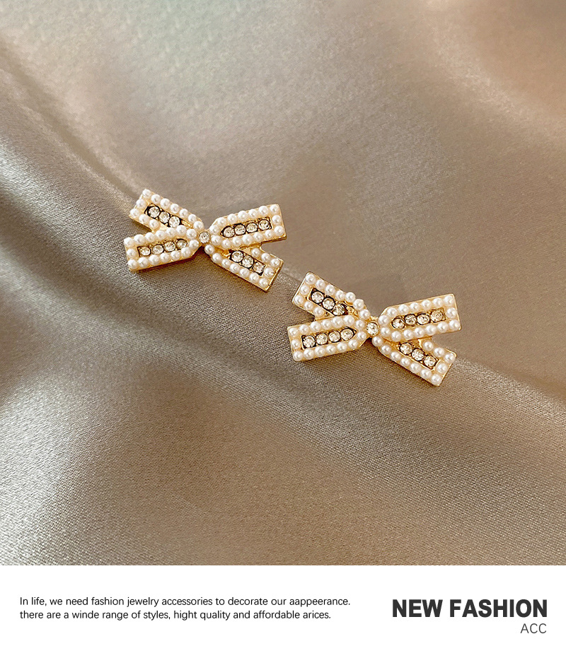 Pendientes De Perlas De Personalidad Coreana Pendientes De Nicho De Diamantes Con Lazo display picture 6