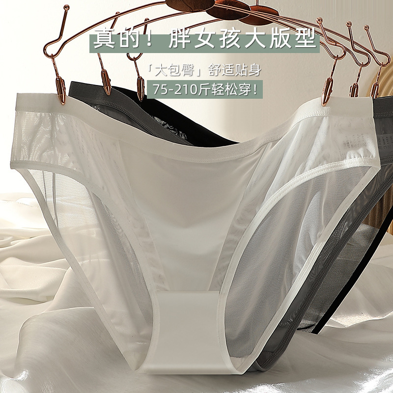 Ultra-thin mesh large size bikini briefs European and American sexy hot high fork cotton crotch underwear women's foreign trade