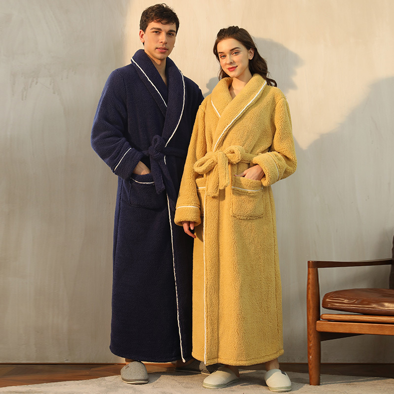 Double-sided Thick Nightgown for Autumn and Winter 2024 for Winter Coral Fleece for Men and Women Couple Exlonged Flannel Bathrobe