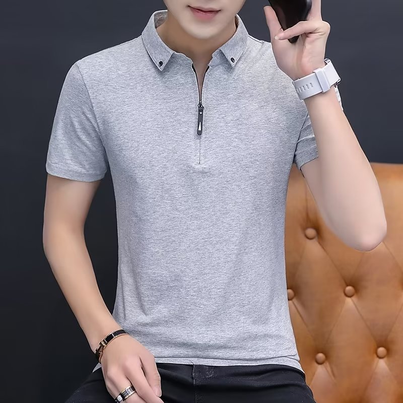 Harajuku elegant new five-quarter sleeve simple polo shirt men's solid color trendy Japanese youth popular spring and summer men's clothing
