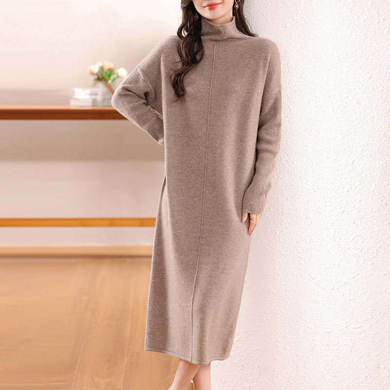 2025 New Autumn and Winter Mid-Length Wool Skirt Women's Dress Long Versatile Loose High-Neck Cashmere Sweater Skirt
