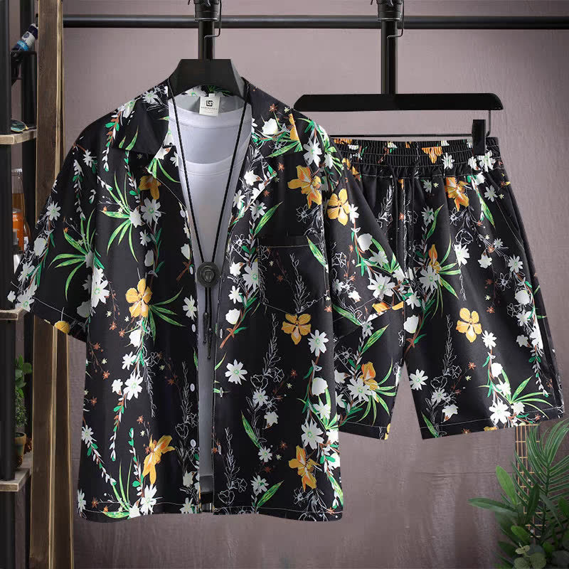 반팔 셔츠, 비치웨어, 남성 트렌디한 휴가 여름 반바지, 루즈하고 멋스러운 얇은 5부소매 캐주얼 슈트