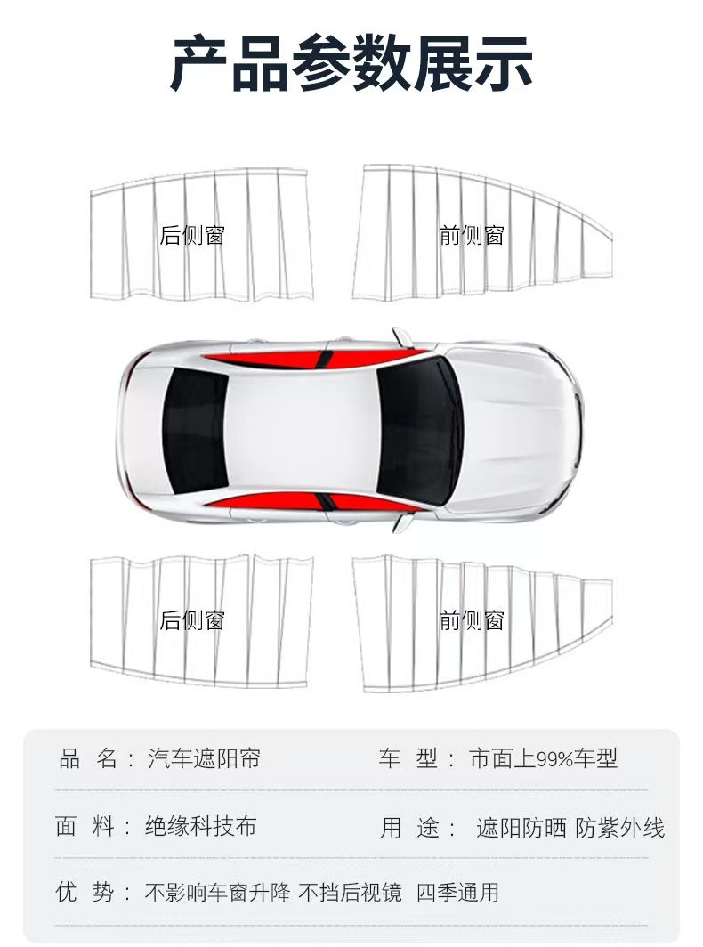 Universal car sunshade curtain for window protection, sun protection, heat insulation, and privacy, with caliper track embedded design