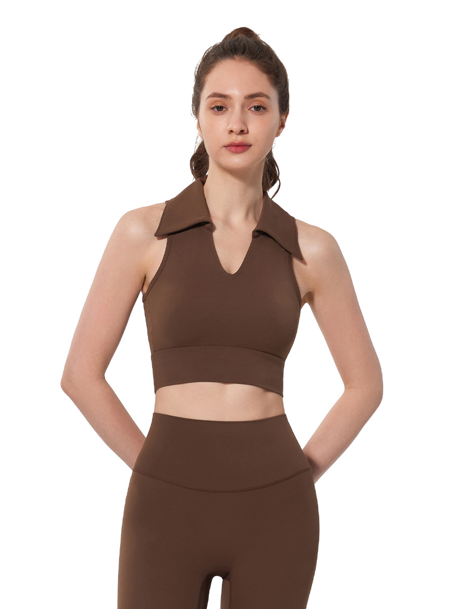 Chaleco deportivo con solapa una taza con cojín de pecho para mujeres correr bra transpirable sin mangas ropa de yoga delgada ropa de fitness
