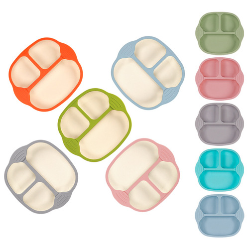 Amazon's new baby silicone dinner plate, children's dinner plate, compartmented baby food bowl, food-grade integrated suction cup
