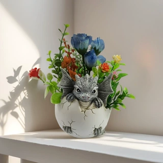 跨境花园庭院阳台出壳龙花盆装饰摆件创意田园风出壳龙恐龙花盆