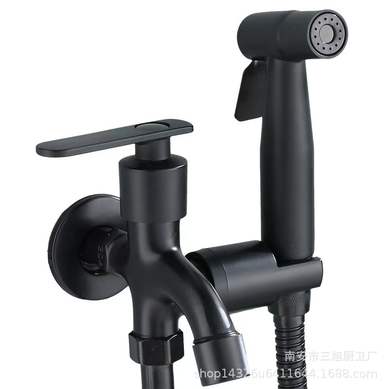 Cross-Border Exclusive Supply: Multi-Functional Washing Machine Faucet, Brushed Black Dual-Purpose Side Water Spout, One Inlet and Two Outlet Water Taps