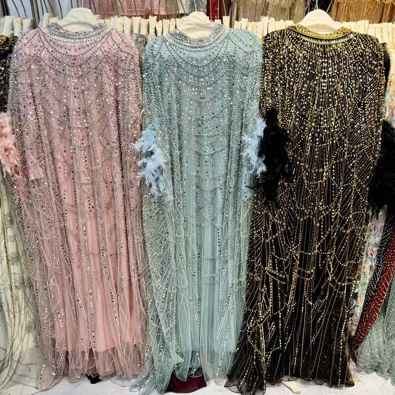 2026 New Style Luxurious and Elegant High-End Evening Gown Long Dress for Women with Beaded Feather Sleeves and Two-Piece Dress