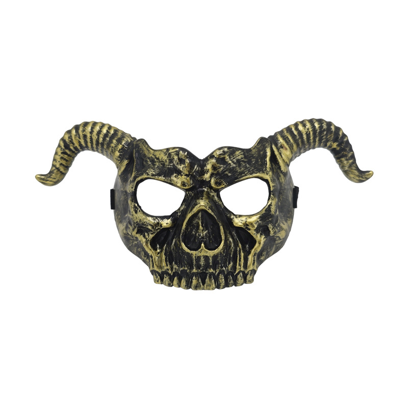 Amazon Halloween Retro color horn esqueleto máscara fiesta de Halloween thriller disfraz de props cool baile de máscaras