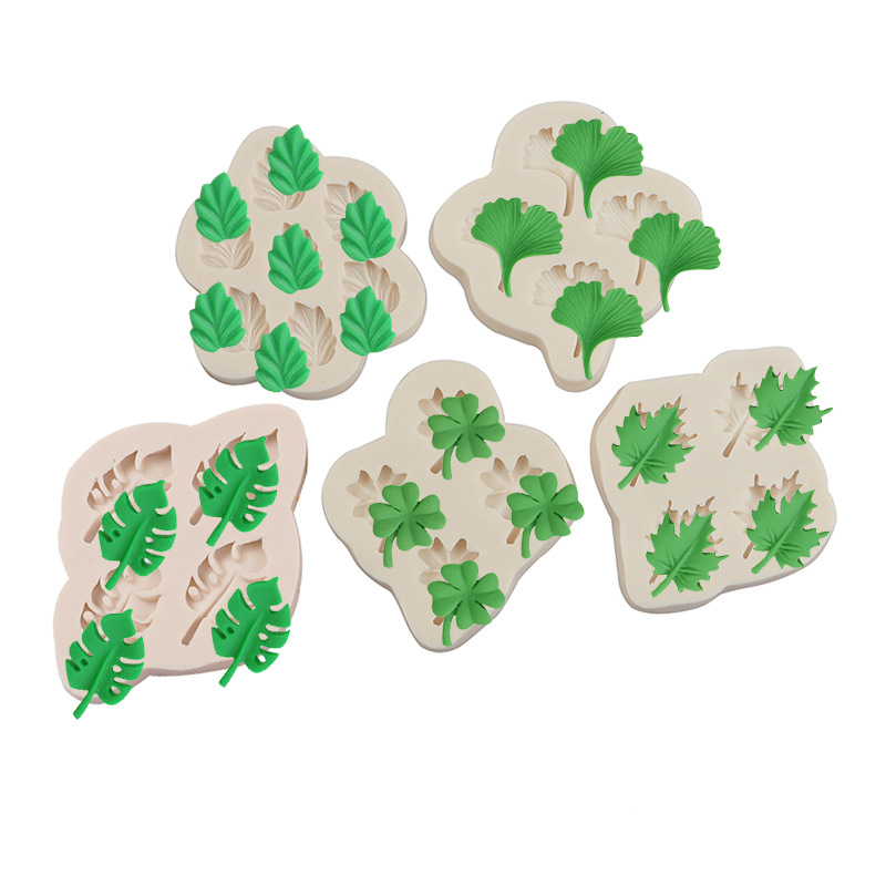 Fresco pastoral estilo fondant molde de silicona ginkgo hoja Monstera trébol chocolate decorativo pastel