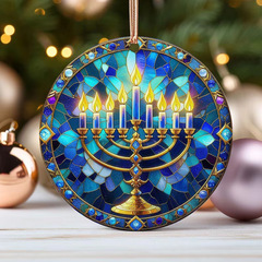 跨境热销Hanukkah Stained Glass Ceramic Ornament光明节装饰品